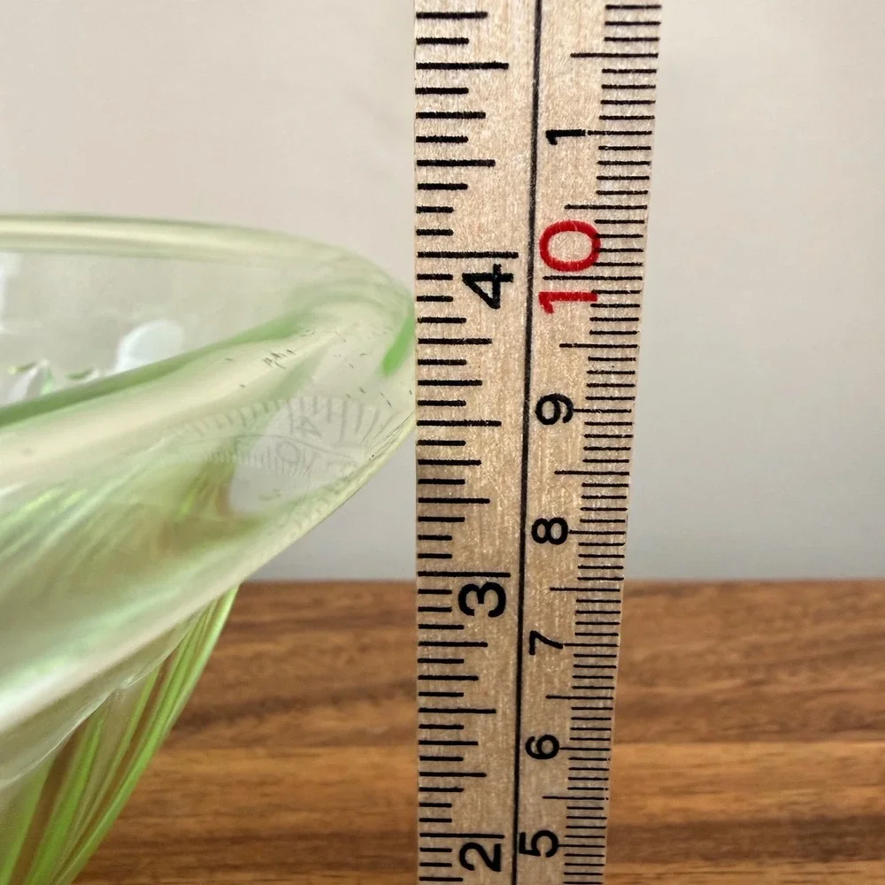 Vintage Hazel Atlas Uranium Glass Ribbed Mixing Bowl Green Depression Glass 8in